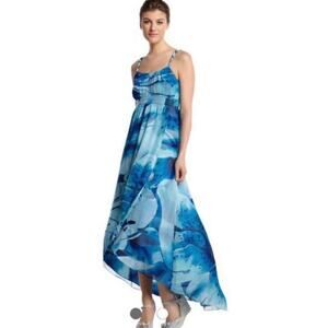 White House Black Market Size 6 Women's Floral Maxi Dress Aqua Blue Sleeveless